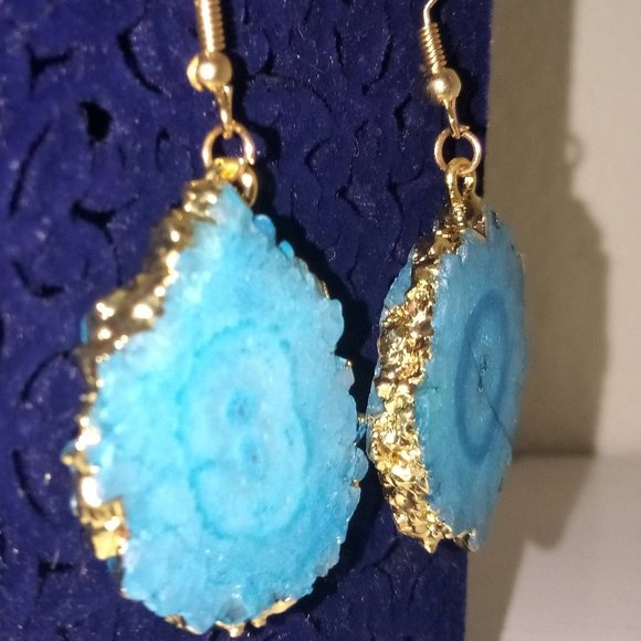 LAST PAIR! Gold & Ocean Geode Slice Earrings - Picture 6 of 10